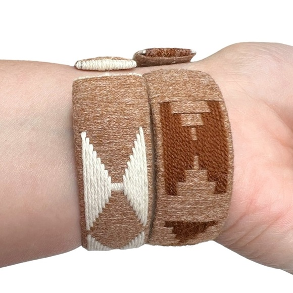 Brown & White Yarn Wrapped Aztec Native Pattern Cuff Bracelets - Picture 4 of 10